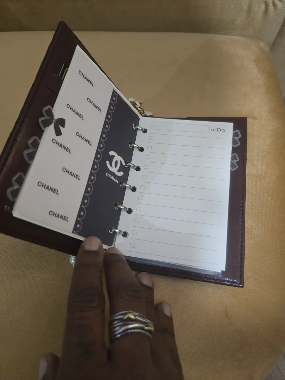 Chanel Black Quilted Passport Holder with Pearl-Chain